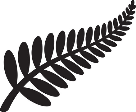 Silver Fern emblem. balck icon silhouette