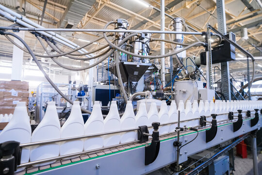 The production process of plastic spray bottles intended for household chemicals.