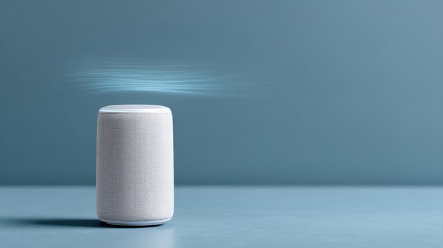 smart speaker mockup emitting sound waves, home tech branding, modern audio device concept