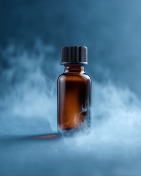 aromatherapy bottle mockup drifting in smoke, spa wellness branding, essential oil packaging