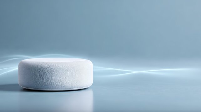smart speaker mockup emitting sound waves, home tech branding, modern audio device concept