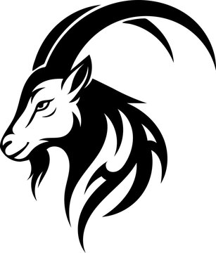 Elegant ibex head a striking black and white illustration silhouette icon design