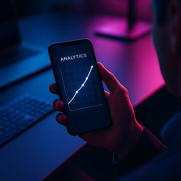 Person Analyzing Growing Business Success Analytics on Smartphone.