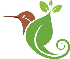 Obraz premium Stylized hummingbird and leaf logo a symbol of nature and delicate beauty