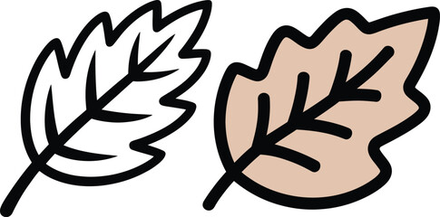 Two stylized oak leaves one outlined and one filled with color representing autumn oak leaf seasonal illustration vegetation © NXTall