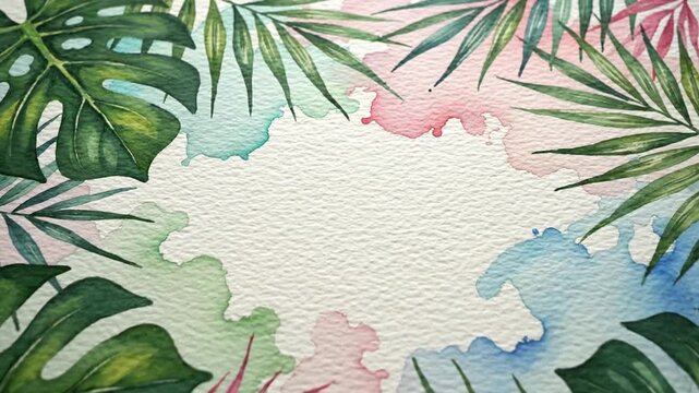Tropical leafy green palm tree background.