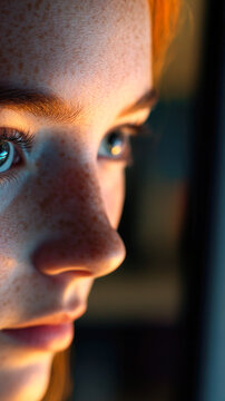 A close-up shot of someone examining a computer display vertical frame