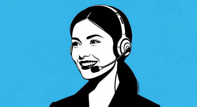 Smiling Customer Service Representative with Headset Illustration.