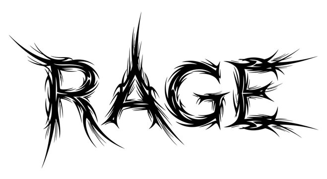 Rage word in grunge style font.