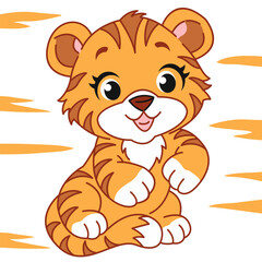 Fototapeta premium vector illustration cute character tiger animal, drawing with outline in children's style