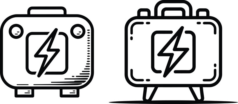 Portable electric power generator icons for energy supply with generator electric electricity portable emergency industrial mechanical gasoline