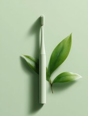 Naklejka premium Floating eco toothbrush mockup green branding