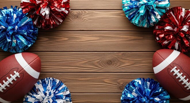 Festive happy father's day background with footballs and pom poms