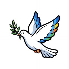 Fototapeta premium Colorful peace dove flying with olive branch vector illustration