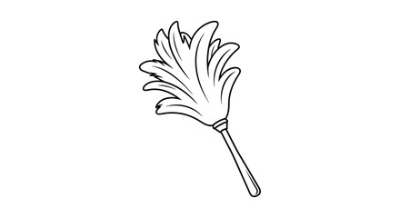 Simple line art illustration of a classic feather duster for cleaning. © suhadi