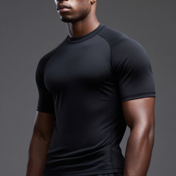 Blank compression shirt sleeve under jersey, athletic fabric stretch detail, sports performance lighting