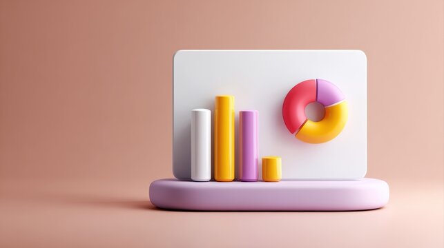 Data analytics dashboard with bar chart, line graph and pie chart, colorful business visualization layout