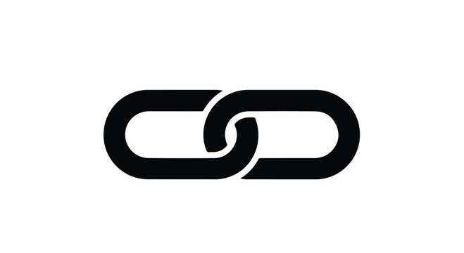 Black chain link icon symbol on white background, simple chain link graphic design element for business, connection, or strength concept