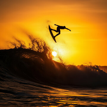silueta, atardecer, mujer, brincar, playa, cielo, sol, deporte, mar, gente, acu&aacute;tico, verano, carrera a pie, naturaleza, amanecer, oce&aacute;no, surfista, oleaje, surf, vector, salto, libertad, olas, felici