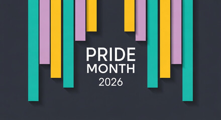 Fototapeta premium Graphic design featuring colorful vertical bars and the text 