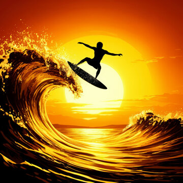 silueta, atardecer, mujer, brincar, playa, cielo, sol, deporte, mar, gente, acu&aacute;tico, verano, carrera a pie, naturaleza, amanecer, oce&aacute;no, surfista, oleaje, surf, vector, salto, libertad, olas, felici
