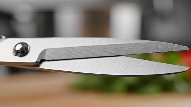 Closeup of Sharp Metal Scissors Blades Opening and Closing.