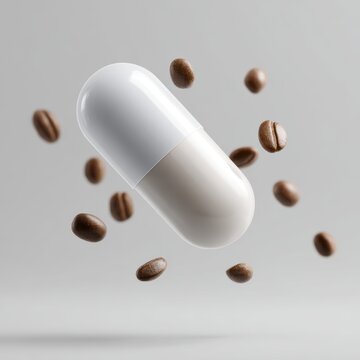 White capsule coffee pod mockup floating steam effect