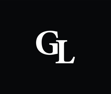 White GL letters on solid black background