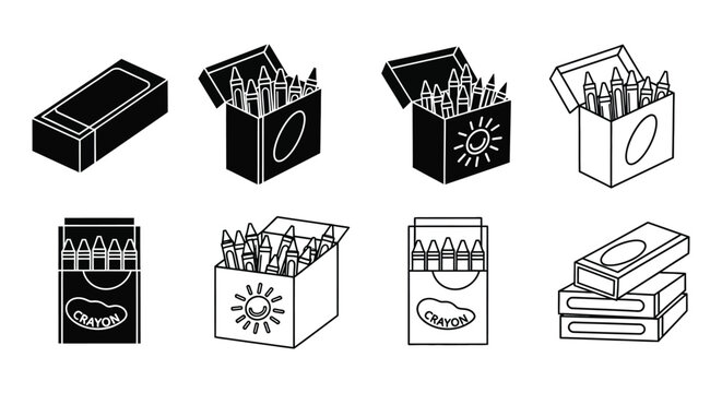 set of crayon boxes and eraser silhouette high quality professional detailed modern elegant stylish clean crisp vibrant colorful digital creative innovative