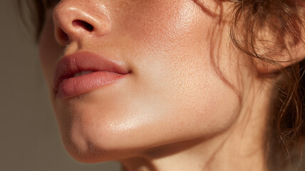 Fototapeta premium Elegant jawline and neck in soft light showcase natural beauty and grace
