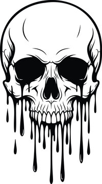 Creepy human skull silhouette with black ink dripping vector illustration design art.