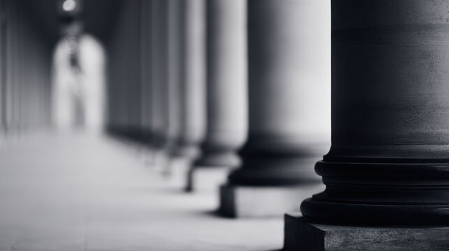 Realistic photography of the Palais Royal in Paris, iconic black and white columns, travel and architecture concept