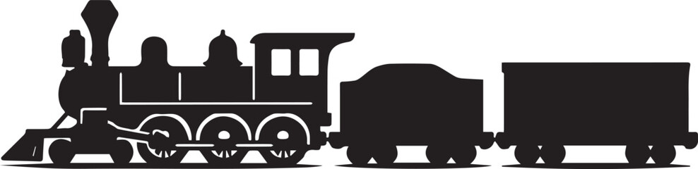 black steam locomotive cargo train silhouette on white background flat design vector illustration © Rijvi