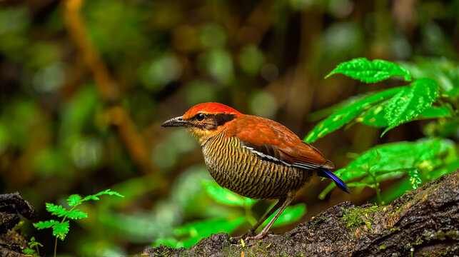 Javan Banded Pitta in a lush jungle setting