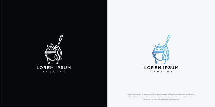 Bucket With Water Splash And Mop Logo Design