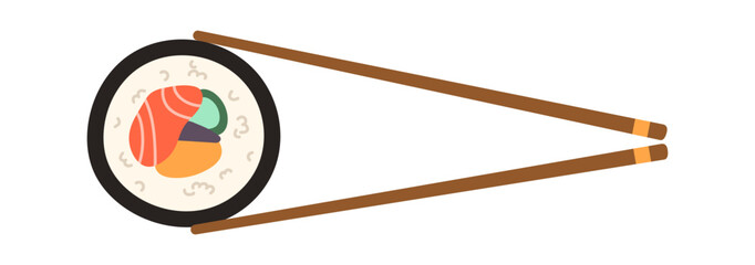 Sushi Roll With Chopsticks Minimal Cartoon Style © wooster