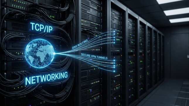 Global TCP/IP Networking Connection and Data Transfer in a Server Room