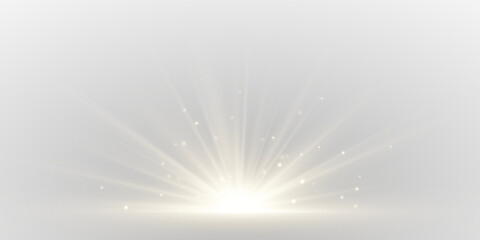 PNG shining sunlight effect with bright glow, sparkling particles, and smooth gradients on transparent background, creating natural radiant illumination and magic atmosphere. © StockBloom
