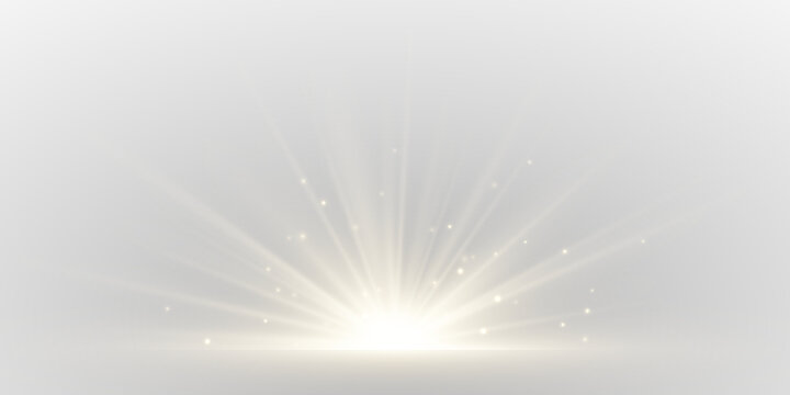 PNG shining sunlight effect with bright glow, sparkling particles, and smooth gradients on transparent background, creating natural radiant illumination and magic atmosphere.