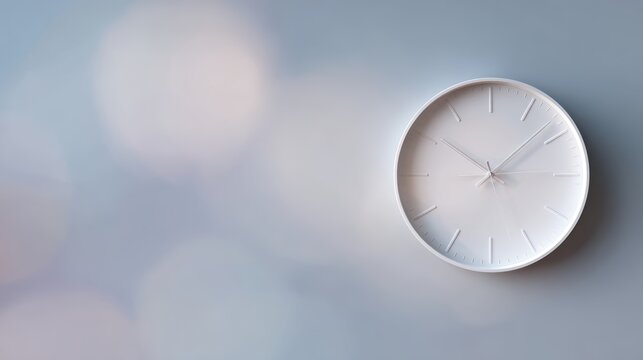 wall clock on abstract blurred background, modern time concept backdrop