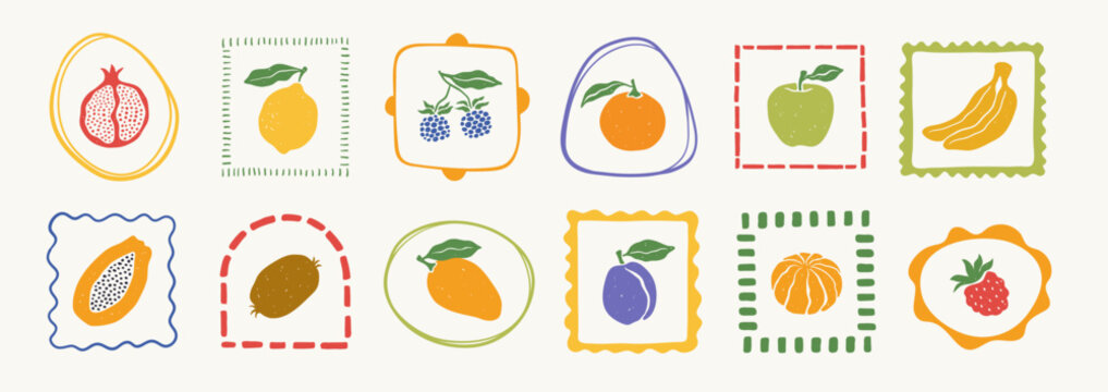 Abstract fruit set in different frames