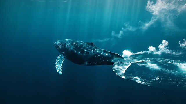 Majestic Whale Swims Through Deep Ocean Currents