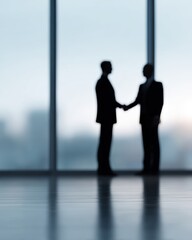 Obraz premium two business leaders making deal with handshake in corporate office, partnership and agreement concept, professional attire, soft window light