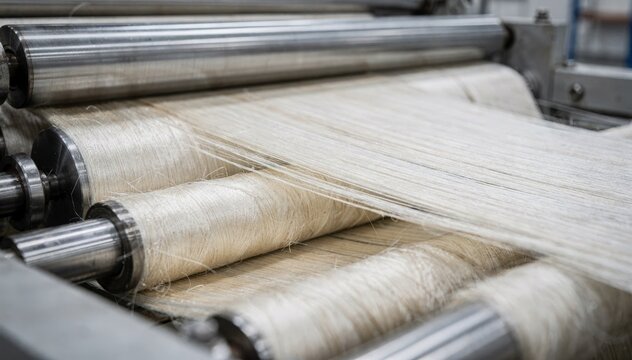 Closeup medium shot capturing coarse denier tow undergoing robust opening and crimping process emphasizing thick fibers transformed into durable spinnable top material.