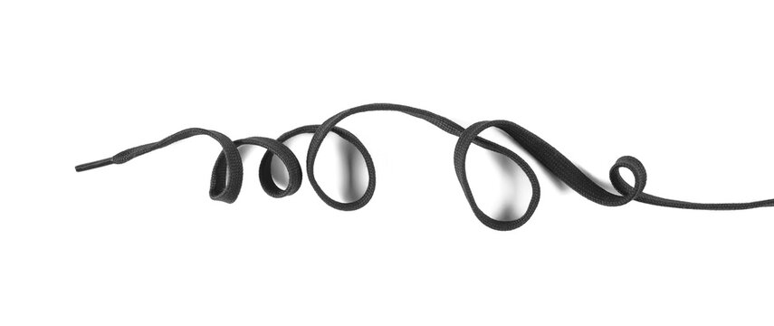  Black new shoelaces isolated on white background, top view, design element