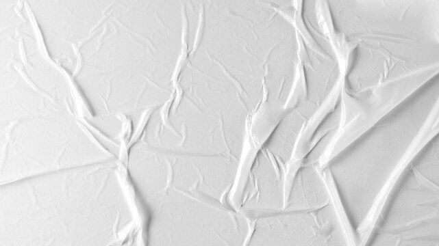  White wrinkled poster template, mockup of glued paper background and texture, design element