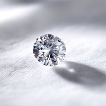 Radiant round diamond macro on white surface, clean luxury gemstone shot