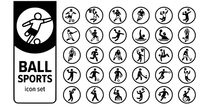 Global Ball Sports Bold Line Icons-Soccer Basketball Rugby Volleyball Baseball Cricket Handball Polo Sepak Takraw Netball Gaelic-25 Ball Sports Icon Set Vector