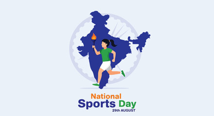Obraz premium Celebrating National Sports Day with a young athlete jumping in front of a world map background, promoting fitness