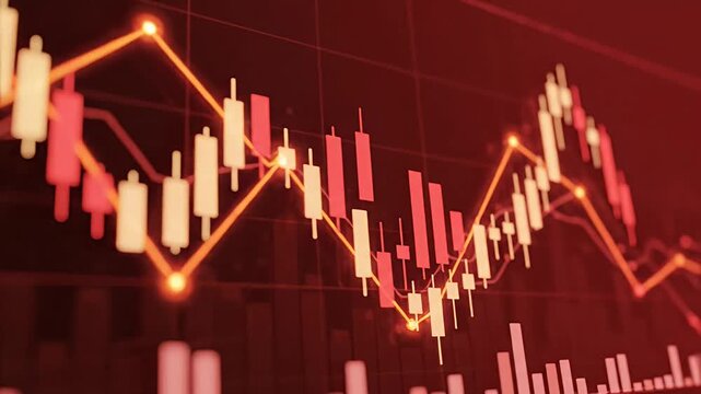 Red stock market candlestick chart showing global financial decline